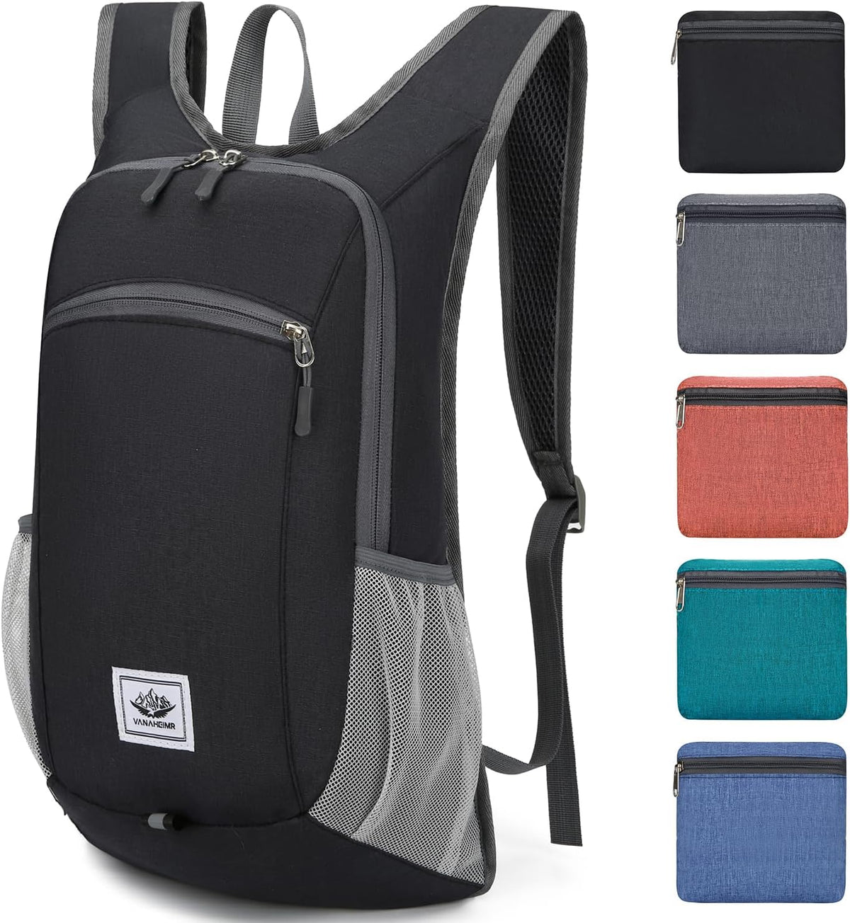 15L Lightweight Hiking Backpack Foldable Small Travel Backpack Packable Camping Backpack for Women Men (Black)