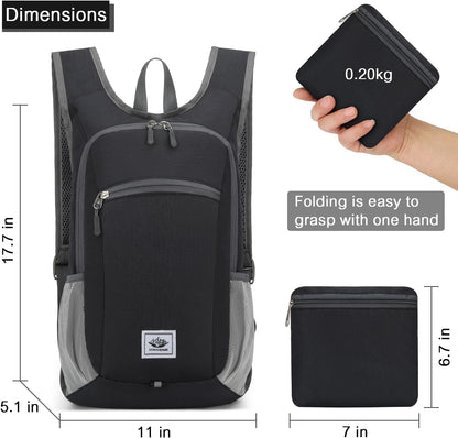 15L Lightweight Hiking Backpack Foldable Small Travel Backpack Packable Camping Backpack for Women Men (Black)