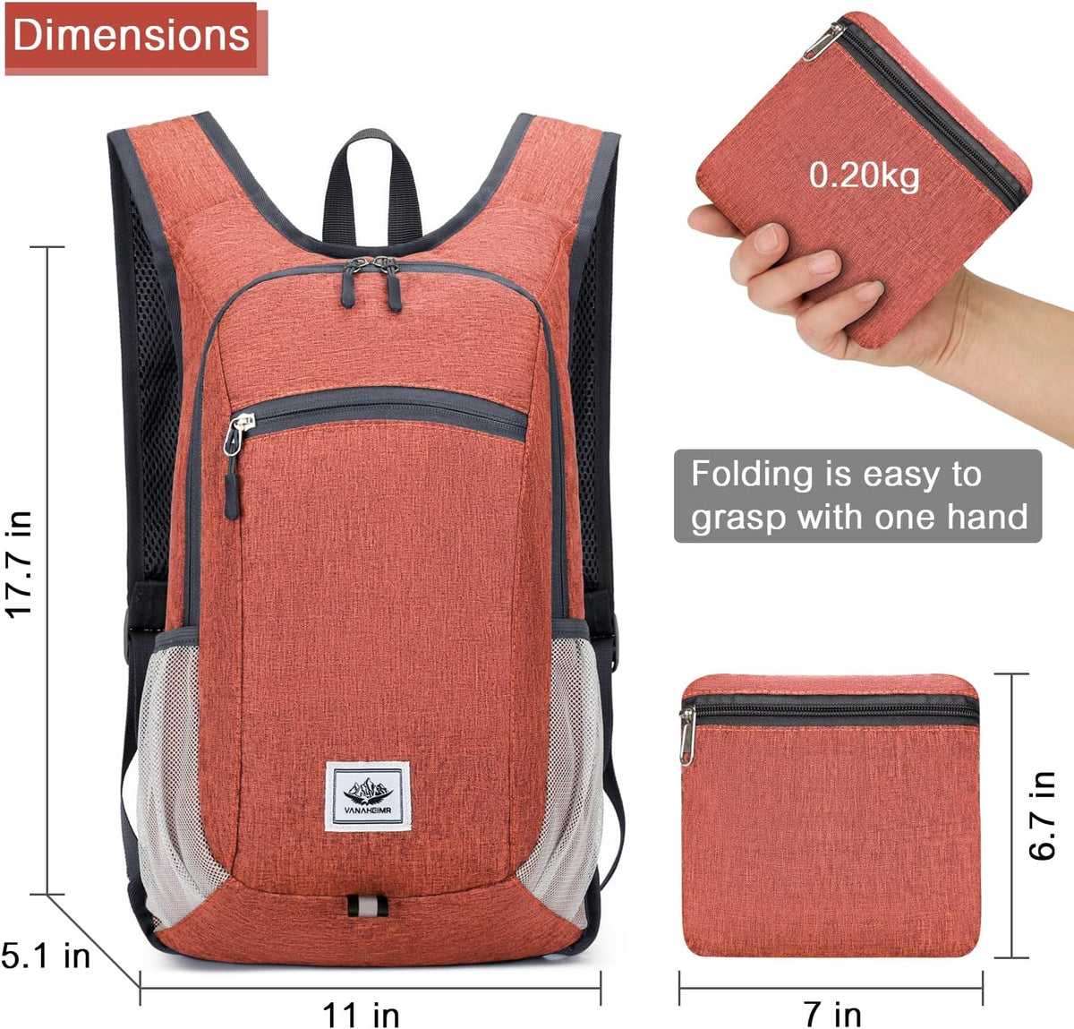 15L Lightweight Hiking Backpack Foldable Small Travel Backpack Packable Camping Backpack for Women Men (Black)