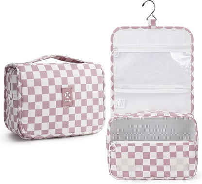 Small Hanging Toiletry Bag for Travel Women Girl, Striped Toiletries Travel Bag with Hook, Hanging Makeup Bag Organizer Make Up Cosmetic Bags, Gifts for Kids Teen (Mint Green Stripe)