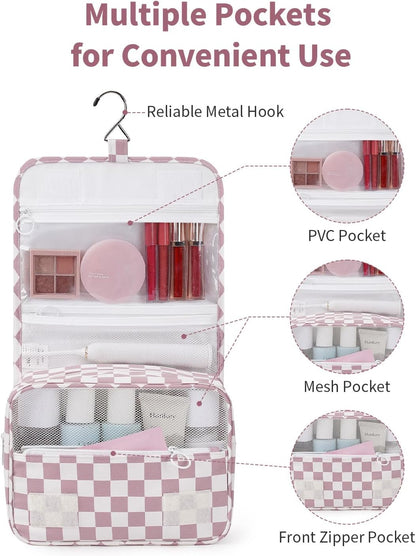 Small Hanging Toiletry Bag for Travel Women Girl, Striped Toiletries Travel Bag with Hook, Hanging Makeup Bag Organizer Make Up Cosmetic Bags, Gifts for Kids Teen (Mint Green Stripe)
