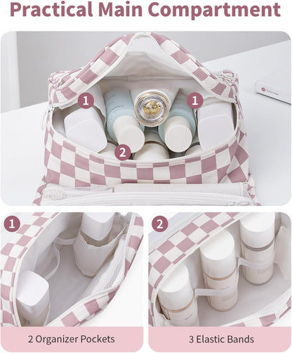 Small Hanging Toiletry Bag for Travel Women Girl, Striped Toiletries Travel Bag with Hook, Hanging Makeup Bag Organizer Make Up Cosmetic Bags, Gifts for Kids Teen (Mint Green Stripe)