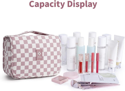 Small Hanging Toiletry Bag for Travel Women Girl, Striped Toiletries Travel Bag with Hook, Hanging Makeup Bag Organizer Make Up Cosmetic Bags, Gifts for Kids Teen (Mint Green Stripe)