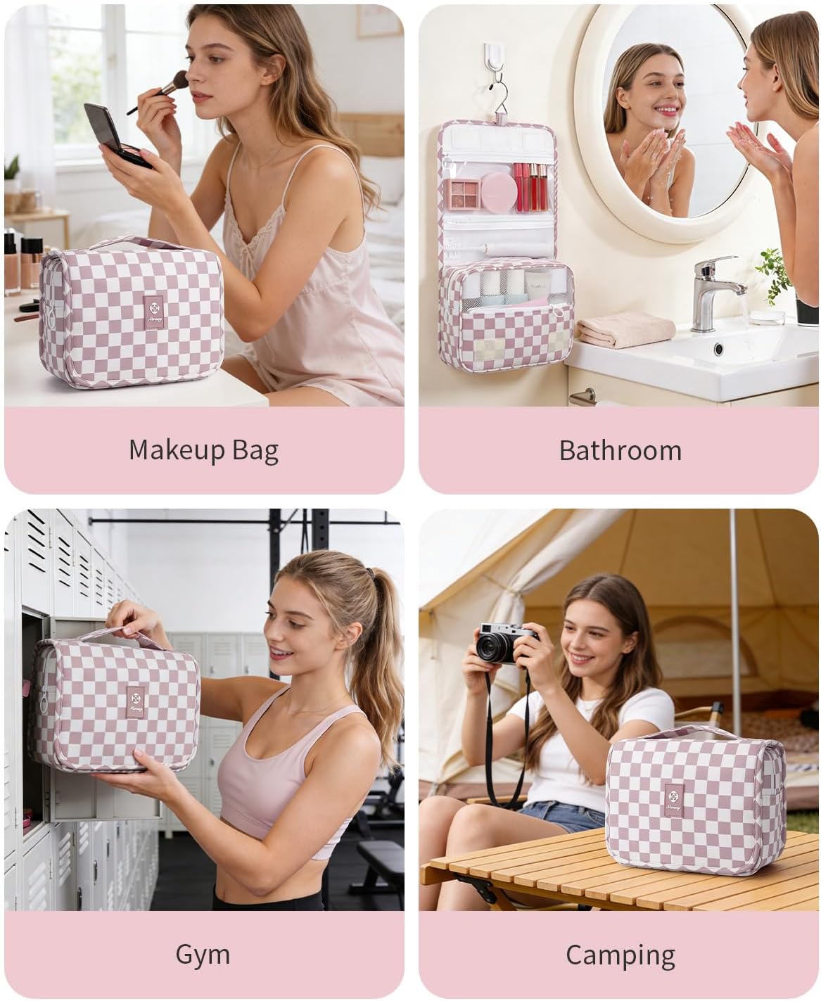 Small Hanging Toiletry Bag for Travel Women Girl, Striped Toiletries Travel Bag with Hook, Hanging Makeup Bag Organizer Make Up Cosmetic Bags, Gifts for Kids Teen (Mint Green Stripe)