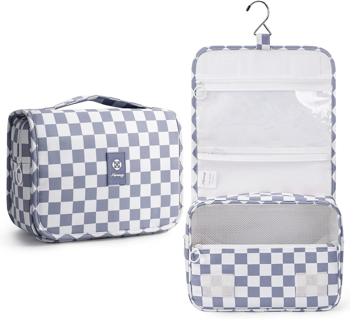 Small Hanging Toiletry Bag for Travel Women Girl, Striped Toiletries Travel Bag with Hook, Hanging Makeup Bag Organizer Make Up Cosmetic Bags, Gifts for Kids Teen (Mint Green Stripe)