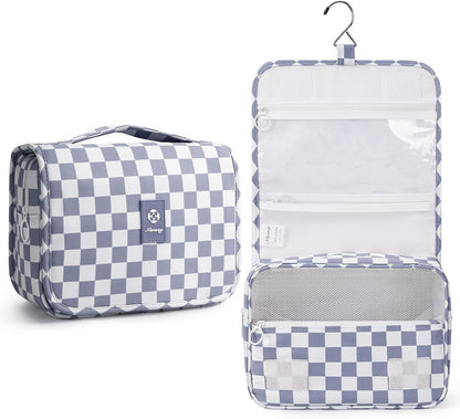 Small Hanging Toiletry Bag for Travel Women Girl, Striped Toiletries Travel Bag with Hook, Hanging Makeup Bag Organizer Make Up Cosmetic Bags, Gifts for Kids Teen (Mint Green Stripe)