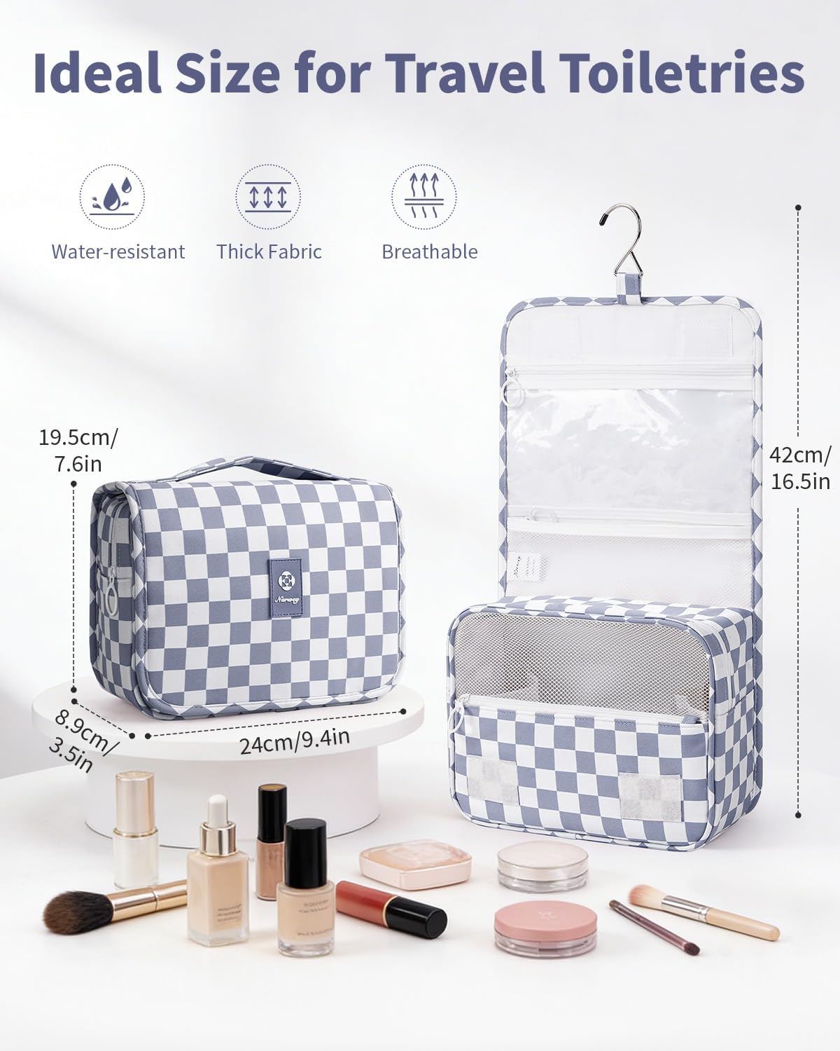 Small Hanging Toiletry Bag for Travel Women Girl, Striped Toiletries Travel Bag with Hook, Hanging Makeup Bag Organizer Make Up Cosmetic Bags, Gifts for Kids Teen (Mint Green Stripe)