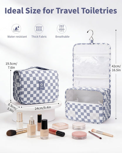 Small Hanging Toiletry Bag for Travel Women Girl, Striped Toiletries Travel Bag with Hook, Hanging Makeup Bag Organizer Make Up Cosmetic Bags, Gifts for Kids Teen (Mint Green Stripe)