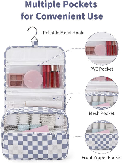 Small Hanging Toiletry Bag for Travel Women Girl, Striped Toiletries Travel Bag with Hook, Hanging Makeup Bag Organizer Make Up Cosmetic Bags, Gifts for Kids Teen (Mint Green Stripe)