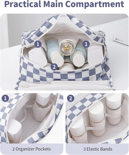 Small Hanging Toiletry Bag for Travel Women Girl, Striped Toiletries Travel Bag with Hook, Hanging Makeup Bag Organizer Make Up Cosmetic Bags, Gifts for Kids Teen (Mint Green Stripe)