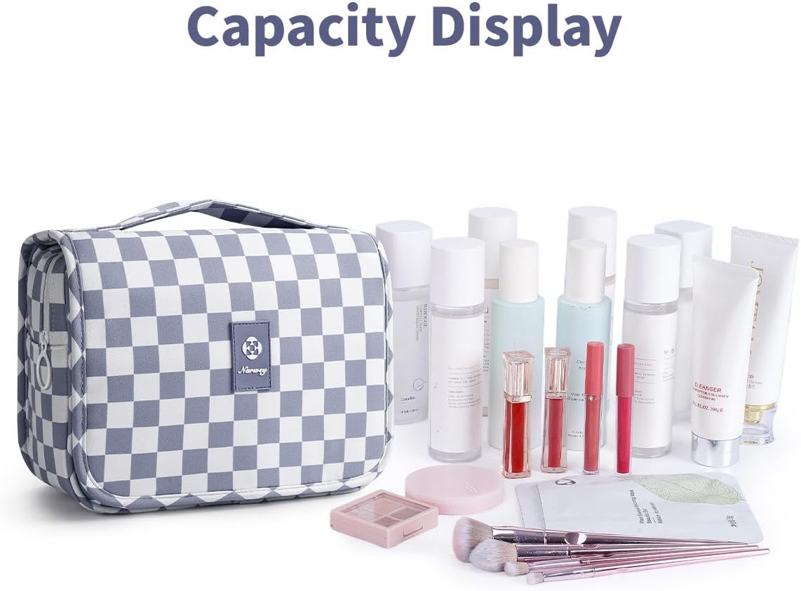 Small Hanging Toiletry Bag for Travel Women Girl, Striped Toiletries Travel Bag with Hook, Hanging Makeup Bag Organizer Make Up Cosmetic Bags, Gifts for Kids Teen (Mint Green Stripe)