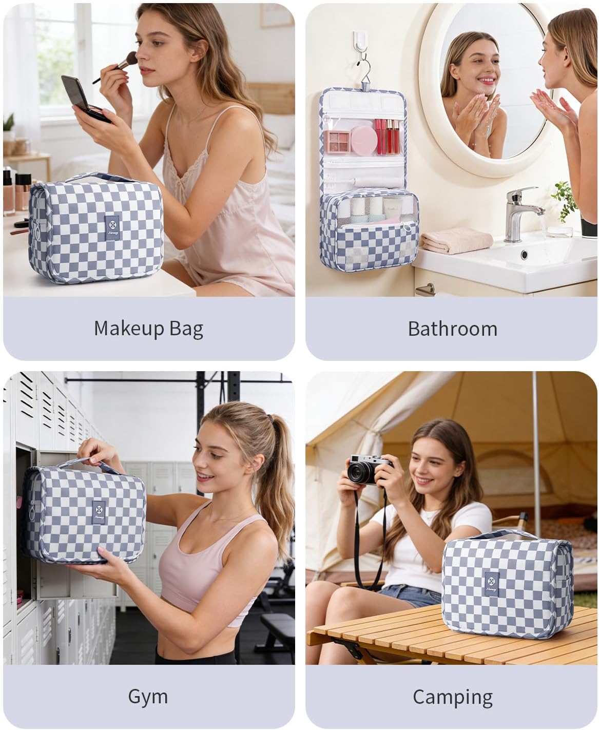 Small Hanging Toiletry Bag for Travel Women Girl, Striped Toiletries Travel Bag with Hook, Hanging Makeup Bag Organizer Make Up Cosmetic Bags, Gifts for Kids Teen (Mint Green Stripe)
