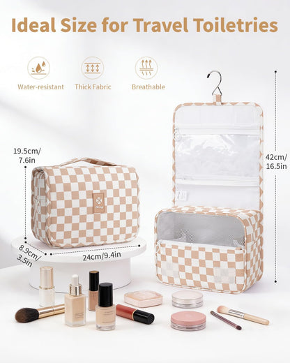 Small Hanging Toiletry Bag for Travel Women Girl, Striped Toiletries Travel Bag with Hook, Hanging Makeup Bag Organizer Make Up Cosmetic Bags, Gifts for Kids Teen (Mint Green Stripe)