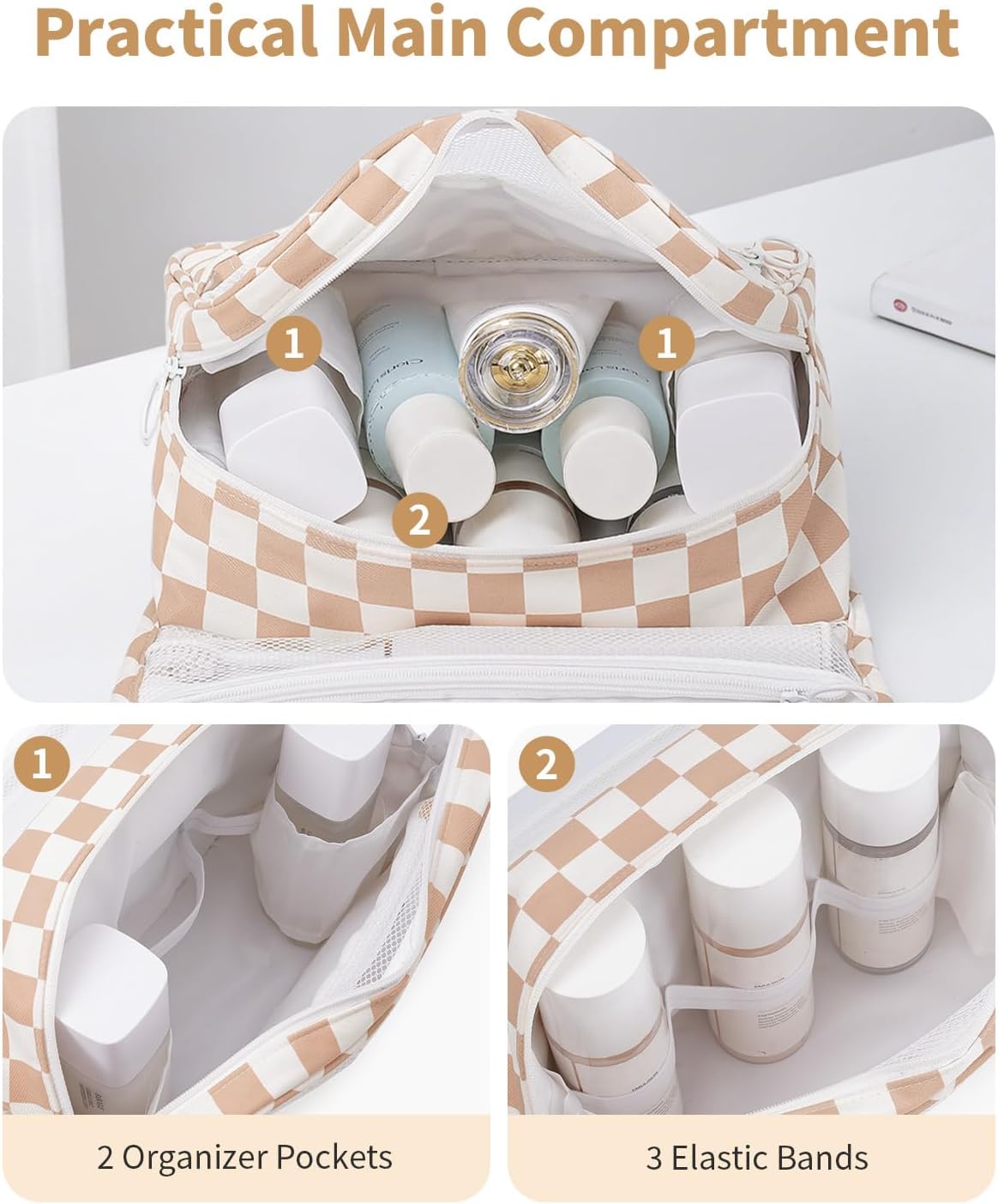 Small Hanging Toiletry Bag for Travel Women Girl, Striped Toiletries Travel Bag with Hook, Hanging Makeup Bag Organizer Make Up Cosmetic Bags, Gifts for Kids Teen (Mint Green Stripe)