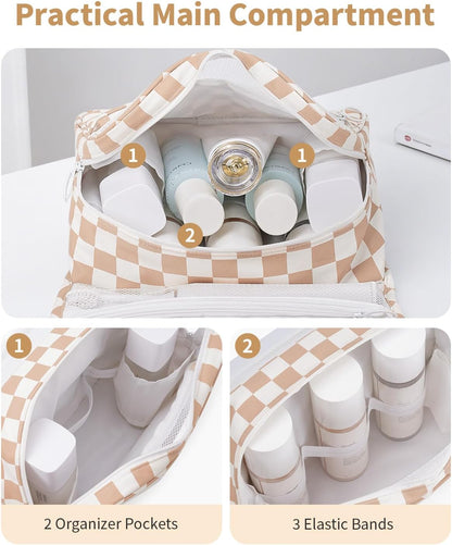 Small Hanging Toiletry Bag for Travel Women Girl, Striped Toiletries Travel Bag with Hook, Hanging Makeup Bag Organizer Make Up Cosmetic Bags, Gifts for Kids Teen (Mint Green Stripe)