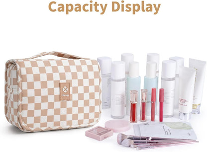 Small Hanging Toiletry Bag for Travel Women Girl, Striped Toiletries Travel Bag with Hook, Hanging Makeup Bag Organizer Make Up Cosmetic Bags, Gifts for Kids Teen (Mint Green Stripe)