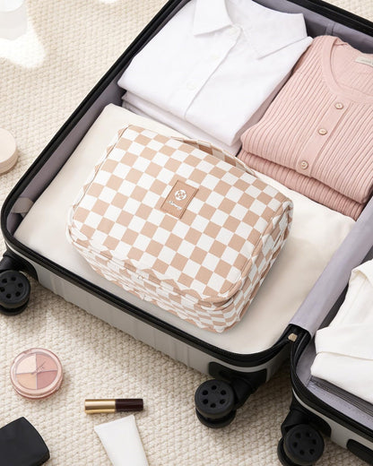 Small Hanging Toiletry Bag for Travel Women Girl, Striped Toiletries Travel Bag with Hook, Hanging Makeup Bag Organizer Make Up Cosmetic Bags, Gifts for Kids Teen (Mint Green Stripe)