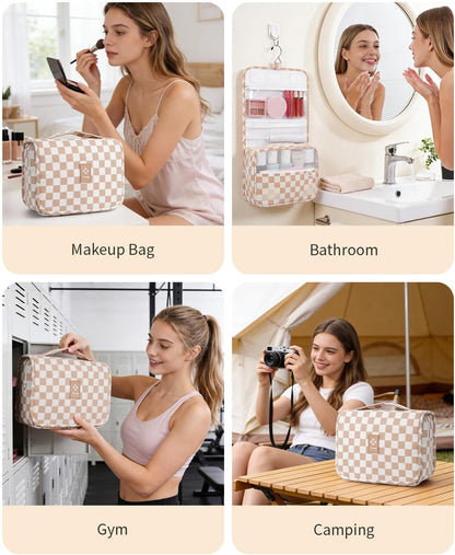 Small Hanging Toiletry Bag for Travel Women Girl, Striped Toiletries Travel Bag with Hook, Hanging Makeup Bag Organizer Make Up Cosmetic Bags, Gifts for Kids Teen (Mint Green Stripe)