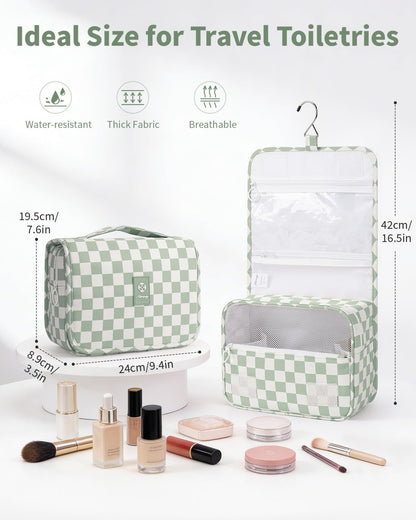 Small Hanging Toiletry Bag for Travel Women Girl, Striped Toiletries Travel Bag with Hook, Hanging Makeup Bag Organizer Make Up Cosmetic Bags, Gifts for Kids Teen (Mint Green Stripe)