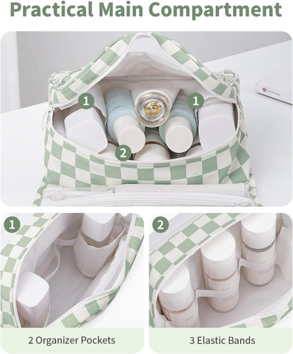 Small Hanging Toiletry Bag for Travel Women Girl, Striped Toiletries Travel Bag with Hook, Hanging Makeup Bag Organizer Make Up Cosmetic Bags, Gifts for Kids Teen (Mint Green Stripe)