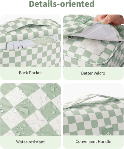 Small Hanging Toiletry Bag for Travel Women Girl, Striped Toiletries Travel Bag with Hook, Hanging Makeup Bag Organizer Make Up Cosmetic Bags, Gifts for Kids Teen (Mint Green Stripe)