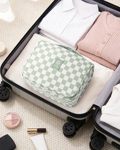 Small Hanging Toiletry Bag for Travel Women Girl, Striped Toiletries Travel Bag with Hook, Hanging Makeup Bag Organizer Make Up Cosmetic Bags, Gifts for Kids Teen (Mint Green Stripe)