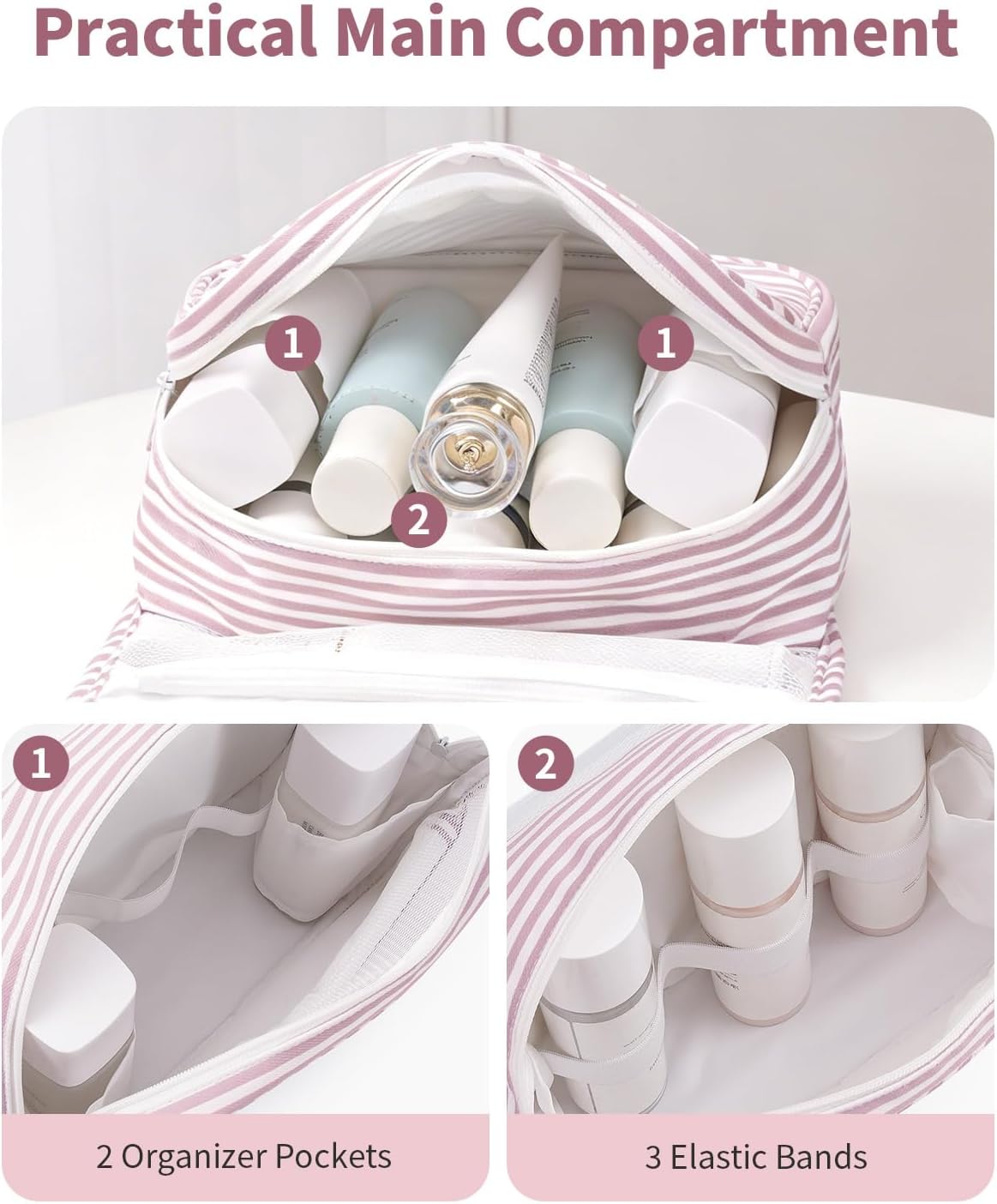 Small Hanging Toiletry Bag for Travel Women Girl, Striped Toiletries Travel Bag with Hook, Hanging Makeup Bag Organizer Make Up Cosmetic Bags, Gifts for Kids Teen (Mint Green Stripe)