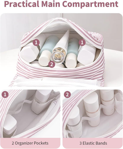 Small Hanging Toiletry Bag for Travel Women Girl, Striped Toiletries Travel Bag with Hook, Hanging Makeup Bag Organizer Make Up Cosmetic Bags, Gifts for Kids Teen (Mint Green Stripe)