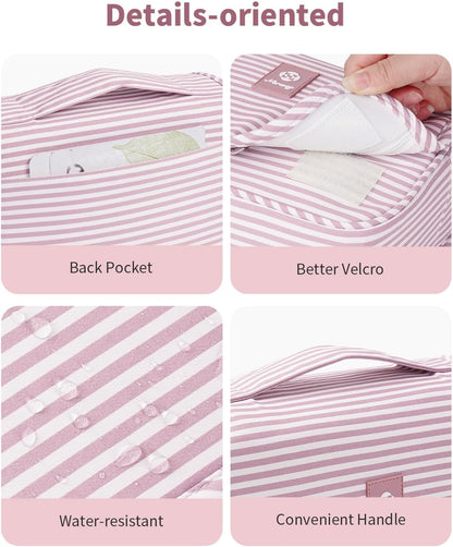 Small Hanging Toiletry Bag for Travel Women Girl, Striped Toiletries Travel Bag with Hook, Hanging Makeup Bag Organizer Make Up Cosmetic Bags, Gifts for Kids Teen (Mint Green Stripe)