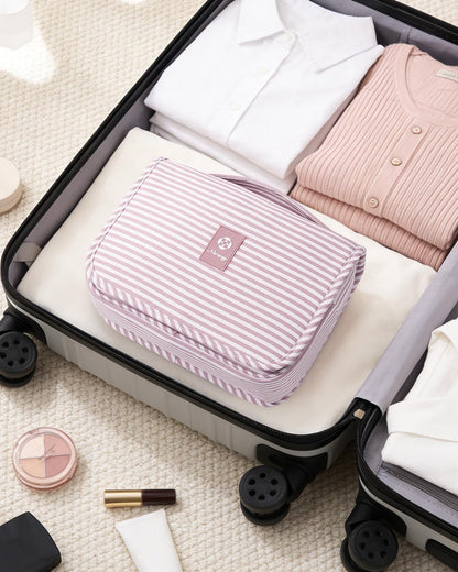 Small Hanging Toiletry Bag for Travel Women Girl, Striped Toiletries Travel Bag with Hook, Hanging Makeup Bag Organizer Make Up Cosmetic Bags, Gifts for Kids Teen (Mint Green Stripe)