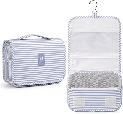 Small Hanging Toiletry Bag for Travel Women Girl, Striped Toiletries Travel Bag with Hook, Hanging Makeup Bag Organizer Make Up Cosmetic Bags, Gifts for Kids Teen (Mint Green Stripe)