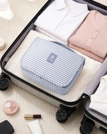 Small Hanging Toiletry Bag for Travel Women Girl, Striped Toiletries Travel Bag with Hook, Hanging Makeup Bag Organizer Make Up Cosmetic Bags, Gifts for Kids Teen (Mint Green Stripe)