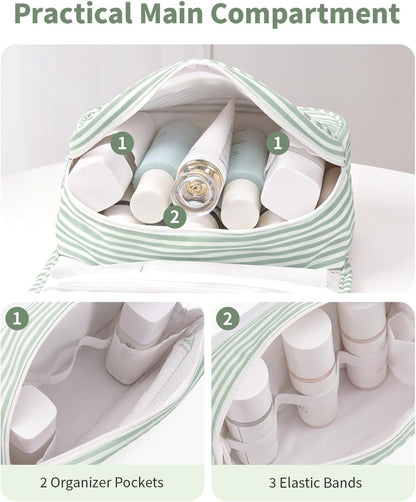 Small Hanging Toiletry Bag for Travel Women Girl, Striped Toiletries Travel Bag with Hook, Hanging Makeup Bag Organizer Make Up Cosmetic Bags, Gifts for Kids Teen (Mint Green Stripe)