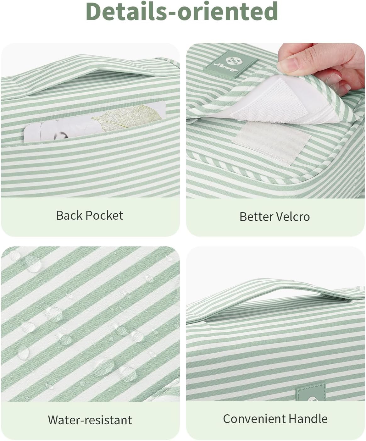 Small Hanging Toiletry Bag for Travel Women Girl, Striped Toiletries Travel Bag with Hook, Hanging Makeup Bag Organizer Make Up Cosmetic Bags, Gifts for Kids Teen (Mint Green Stripe)