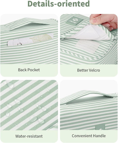 Small Hanging Toiletry Bag for Travel Women Girl, Striped Toiletries Travel Bag with Hook, Hanging Makeup Bag Organizer Make Up Cosmetic Bags, Gifts for Kids Teen (Mint Green Stripe)