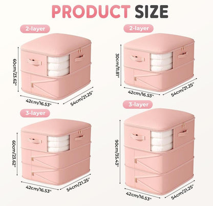 Ultra Space Saving Self Compression Organizers, Double Zipper Compression Packing Cubes for Bedding, Space Saving Roll Up Self Compression Organizer (Beige-2 Layers, 21.26 * 16.54 * 23.62 IN)