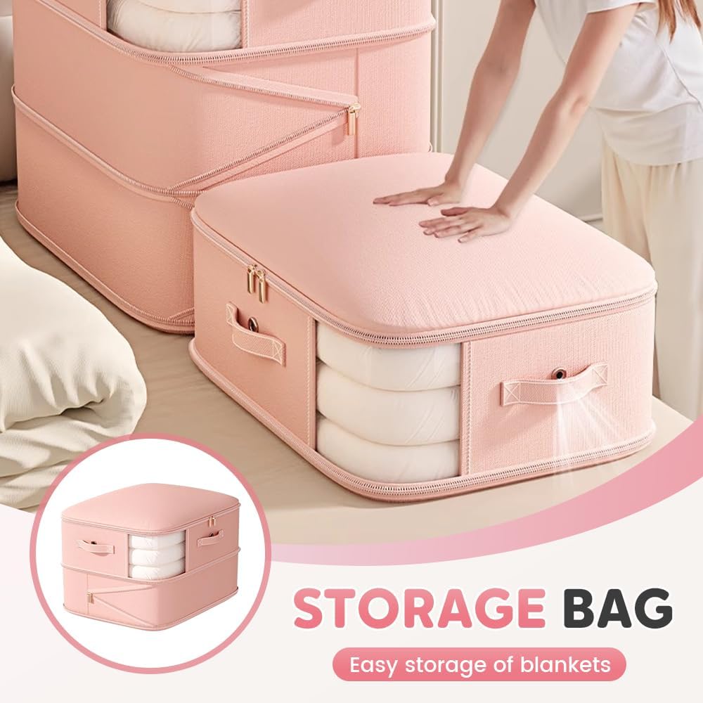 Ultra Space Saving Self Compression Organizers, Double Zipper Compression Packing Cubes for Bedding, Space Saving Roll Up Self Compression Organizer (Beige-2 Layers, 21.26 * 16.54 * 23.62 IN)