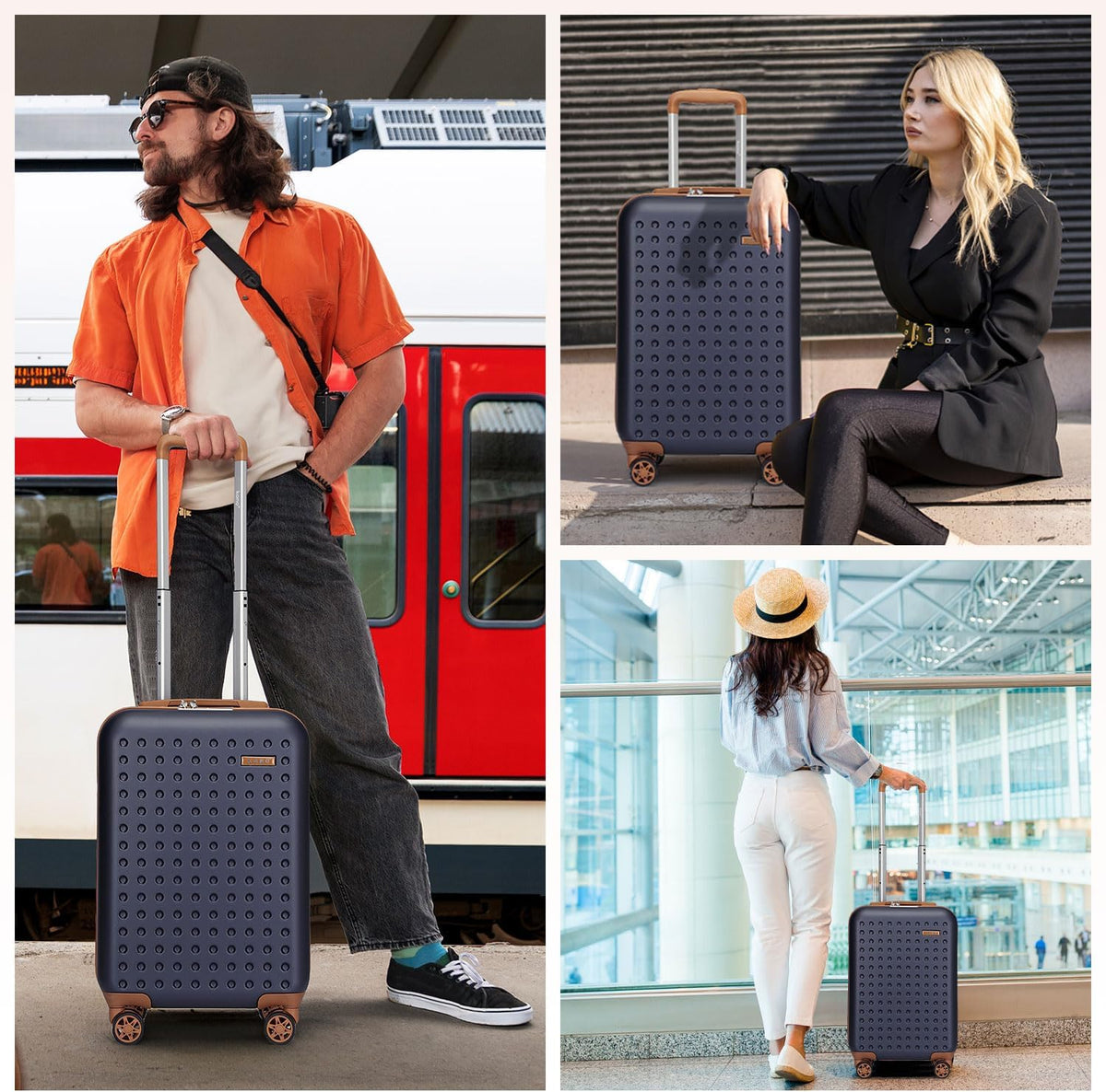 Carry On Luggage 22x14x9 Airline Approved Lightweight Hardside Suitcase with Spinner Wheels & Built-in TSA Lock (Navy, 20 Inch)