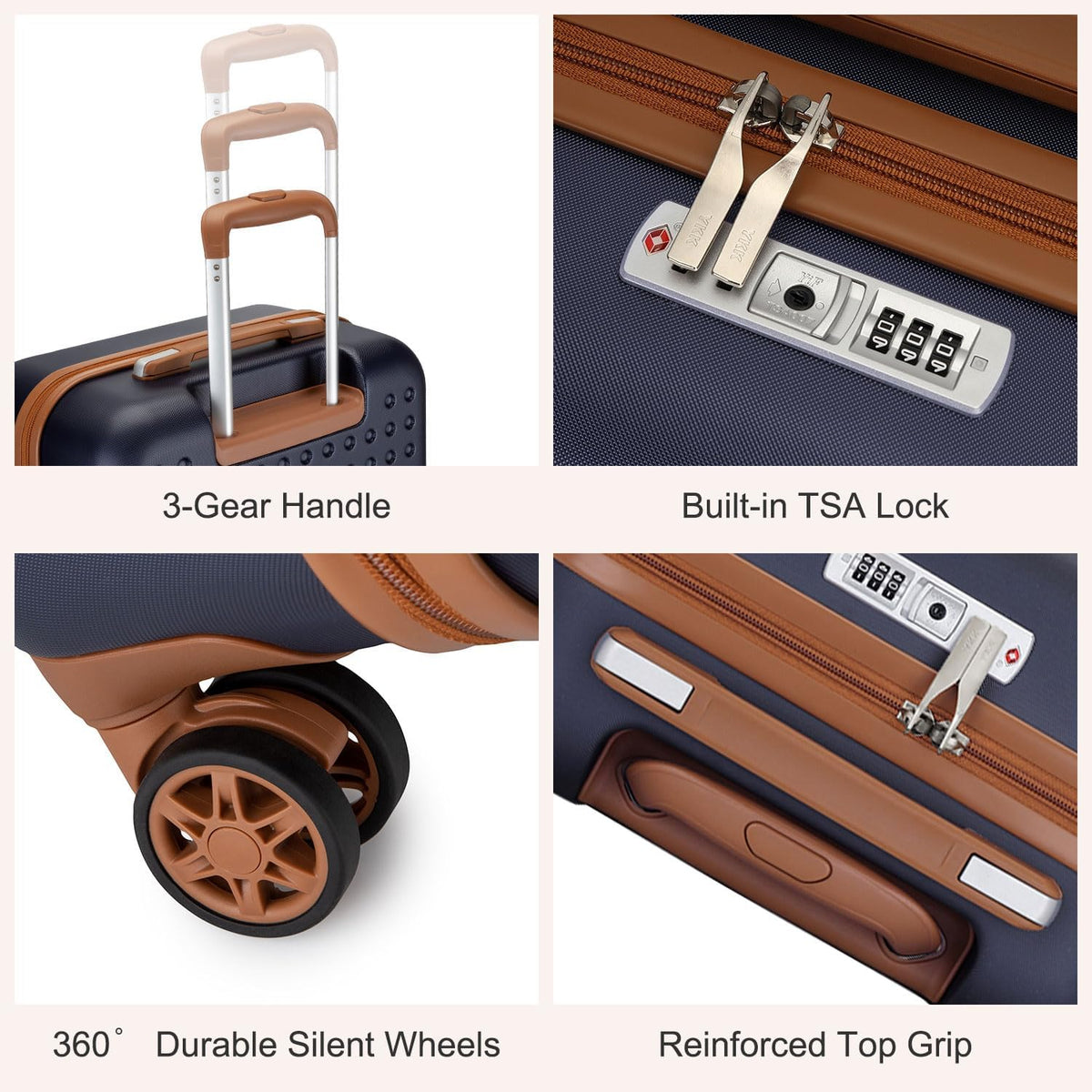 Carry On Luggage 22x14x9 Airline Approved Lightweight Hardside Suitcase with Spinner Wheels & Built-in TSA Lock (Navy, 20 Inch)