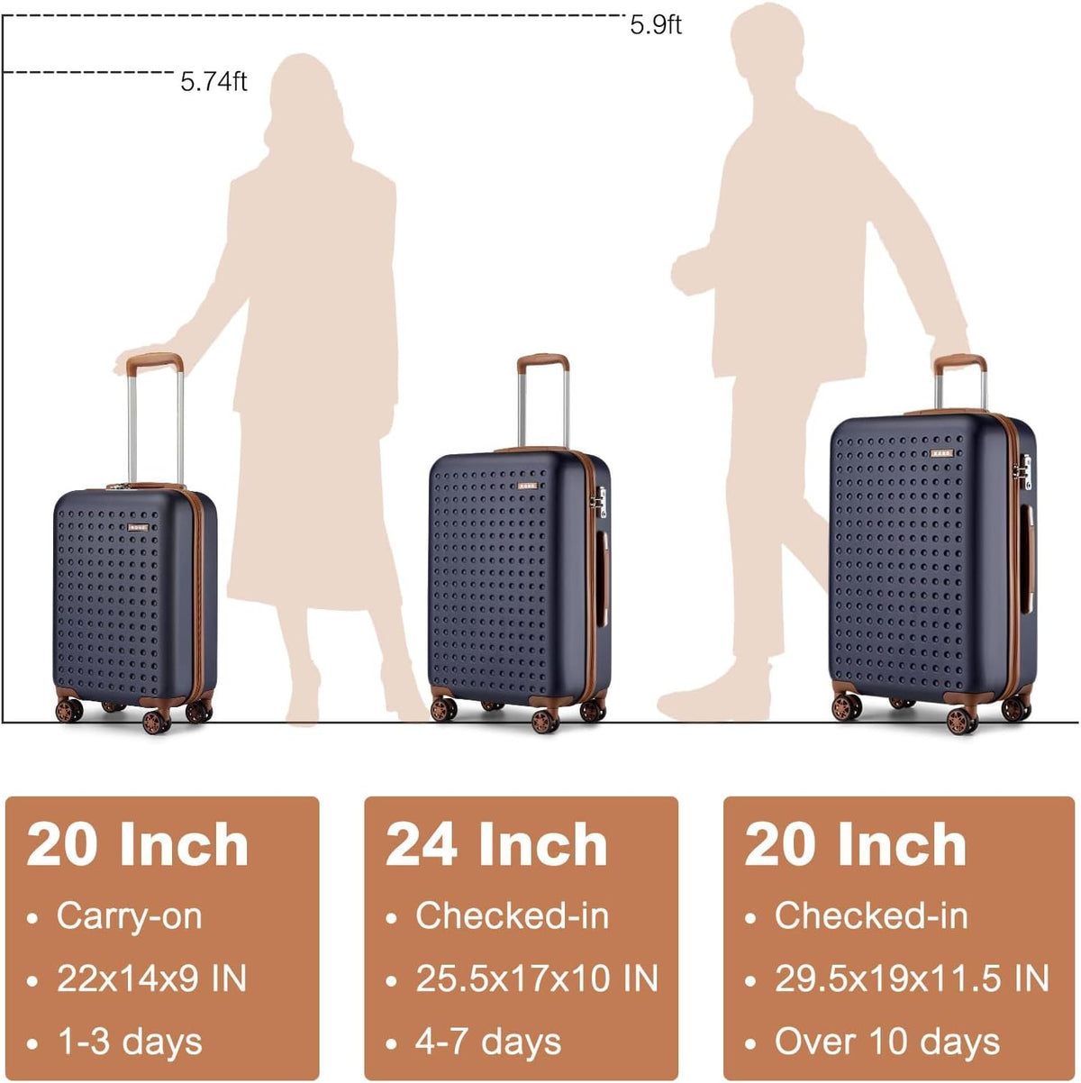 Carry On Luggage 22x14x9 Airline Approved Lightweight Hardside Suitcase with Spinner Wheels & Built-in TSA Lock (Navy, 20 Inch)