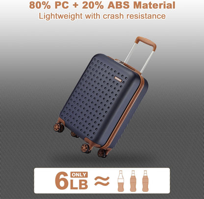 Carry On Luggage 22x14x9 Airline Approved Lightweight Hardside Suitcase with Spinner Wheels & Built-in TSA Lock (Navy, 20 Inch)