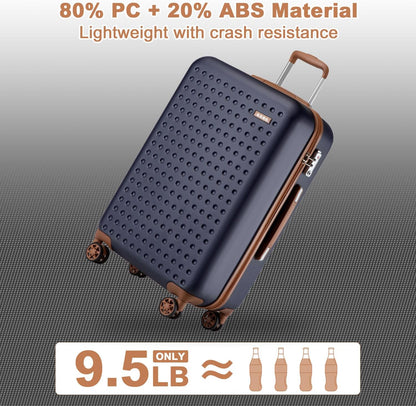 Carry On Luggage 22x14x9 Airline Approved Lightweight Hardside Suitcase with Spinner Wheels & Built-in TSA Lock (Navy, 20 Inch)