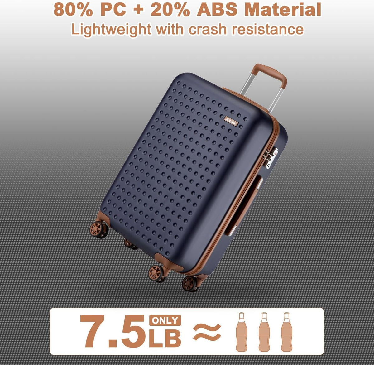 Carry On Luggage 22x14x9 Airline Approved Lightweight Hardside Suitcase with Spinner Wheels & Built-in TSA Lock (Navy, 20 Inch)