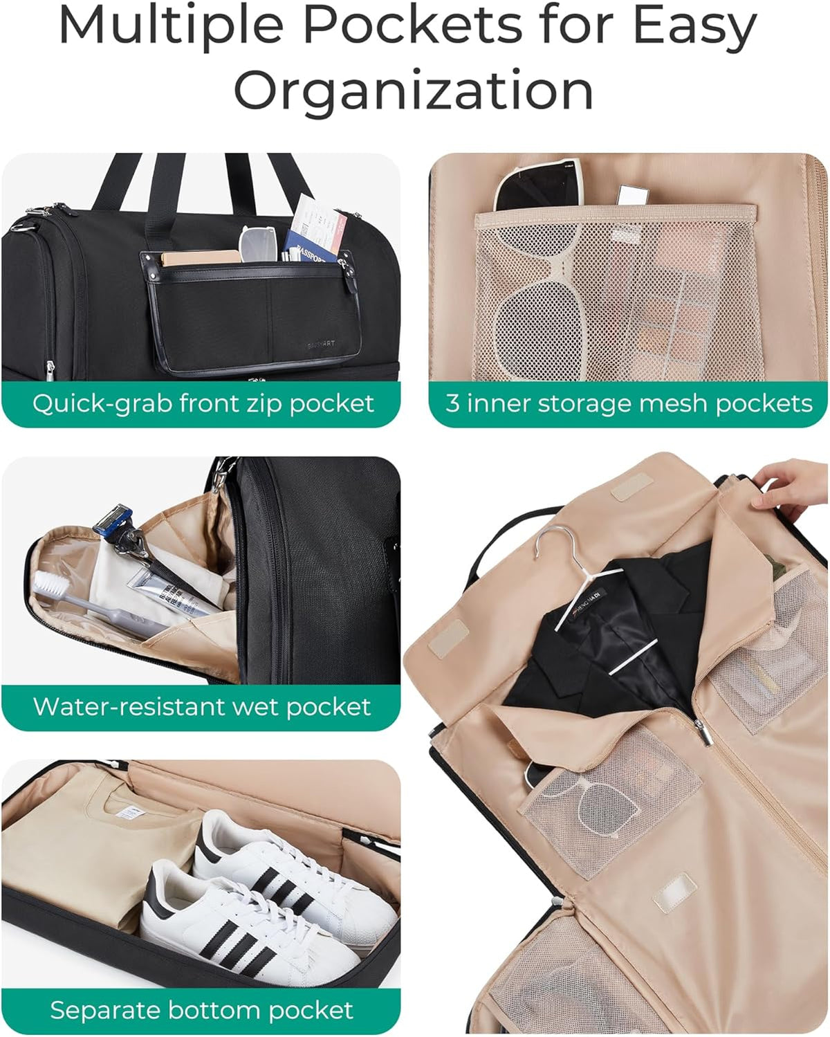 Medium Garment Bags for Travel, Convertible Travel Garment Duffle Bag Suit Bags for Women, 2 in 1 Garment Bags with Shoe Compartment