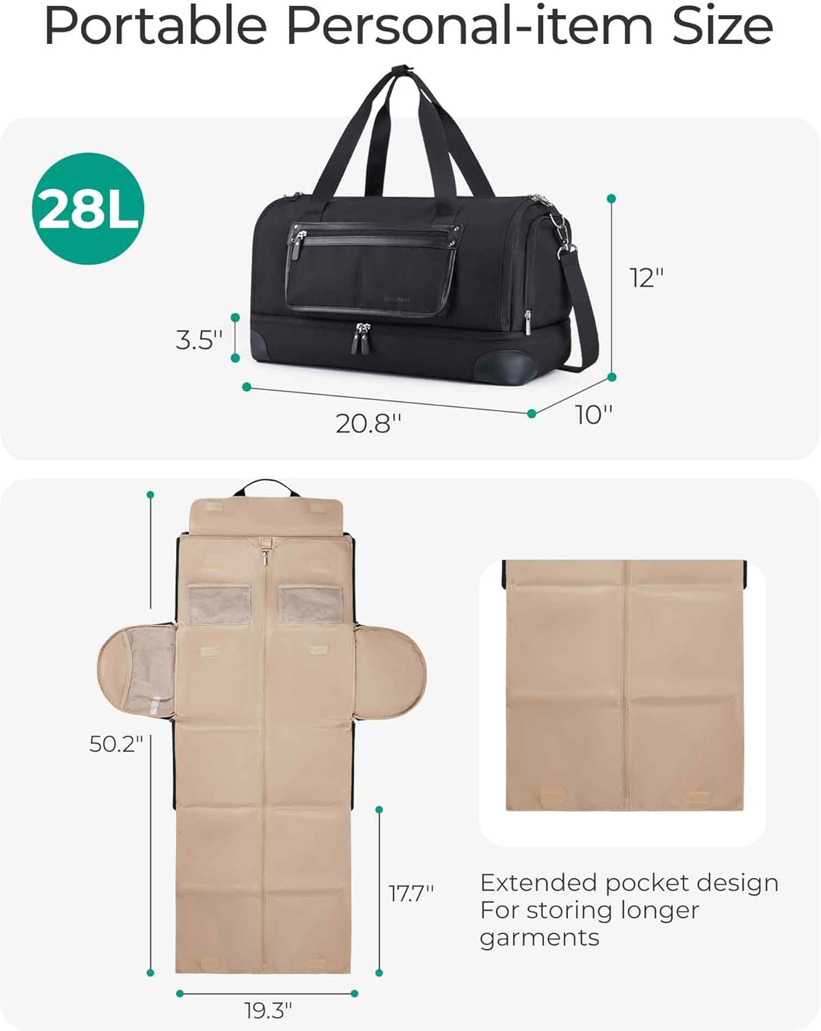 Medium Garment Bags for Travel, Convertible Travel Garment Duffle Bag Suit Bags for Women, 2 in 1 Garment Bags with Shoe Compartment
