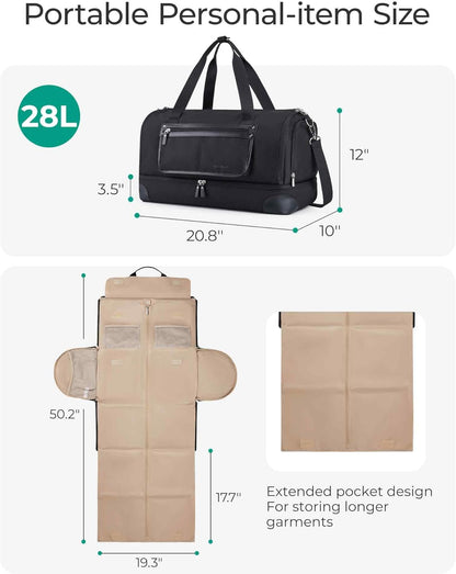 Medium Garment Bags for Travel, Convertible Travel Garment Duffle Bag Suit Bags for Women, 2 in 1 Garment Bags with Shoe Compartment