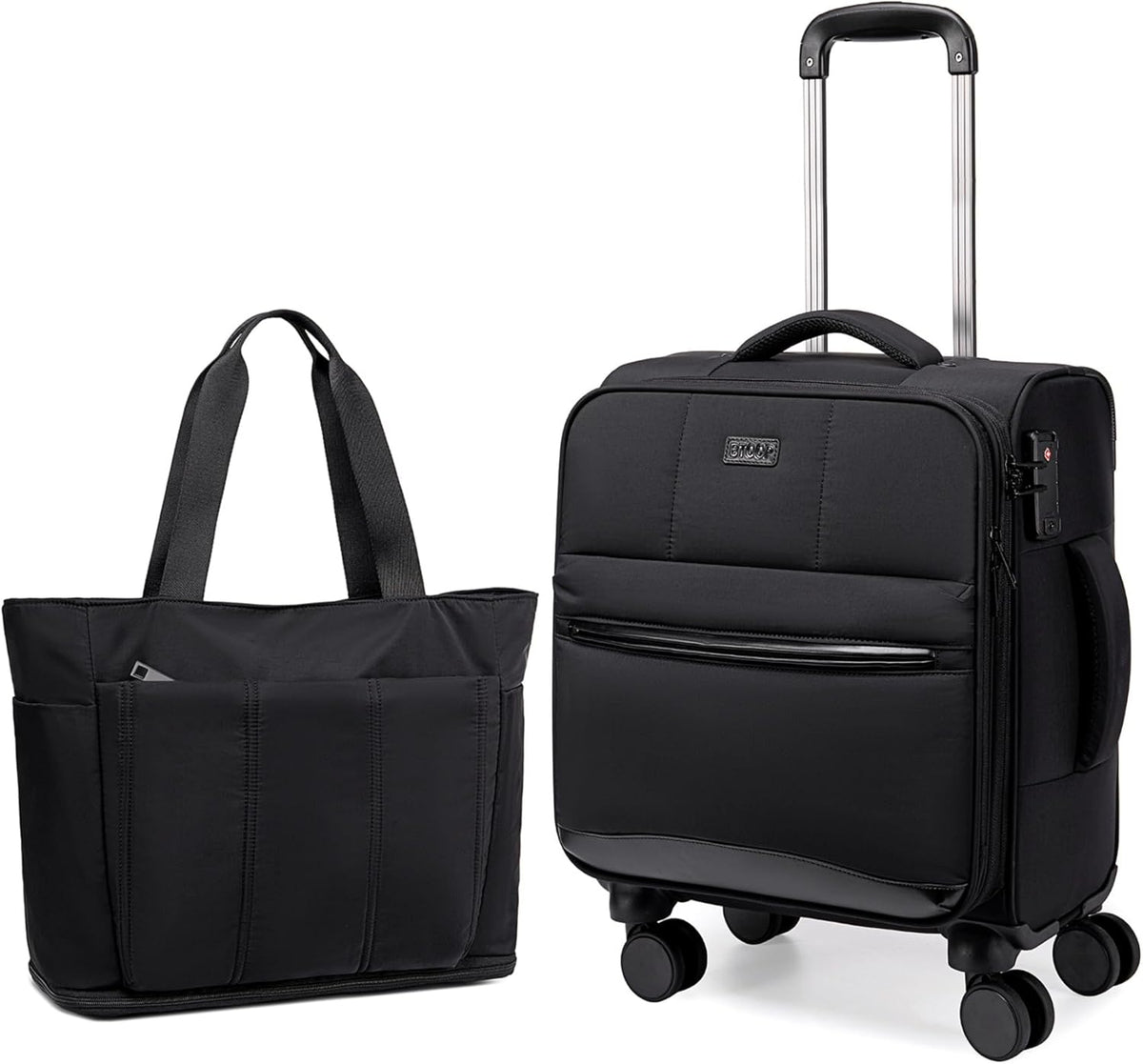16 Inch Carry On Luggage with Tote Bag Luggage Sets Airline Approved TSA Lock Puffer Quilted Suitcases with Spinner Wheels Lightweight Soft Travel Luggage (Grey)