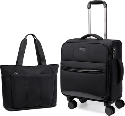 16 Inch Carry On Luggage with Tote Bag Luggage Sets Airline Approved TSA Lock Puffer Quilted Suitcases with Spinner Wheels Lightweight Soft Travel Luggage (Grey)