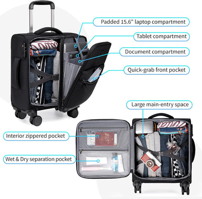 16 Inch Carry On Luggage with Tote Bag Luggage Sets Airline Approved TSA Lock Puffer Quilted Suitcases with Spinner Wheels Lightweight Soft Travel Luggage (Grey)