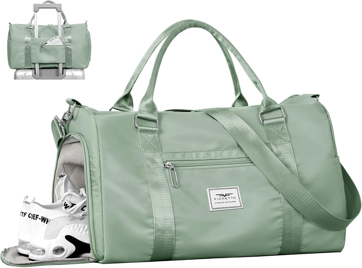 Womens Gym Tote Duffle Bag with Wet Pocket & Shoe Compartment, Sports Duffel Overnight Weekender Hospital Workout Carry on Bag for Girls, Ideal for Travel, Swimming, Dance, Ballet Celadon
